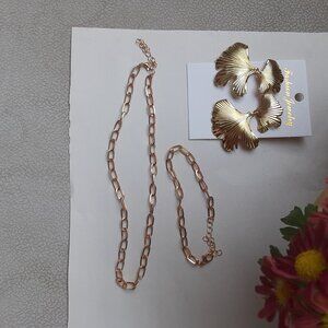 Pair pierced earring, chain Necklace & bracelet